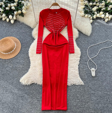 Rhinestone Studded Patchwork Dress