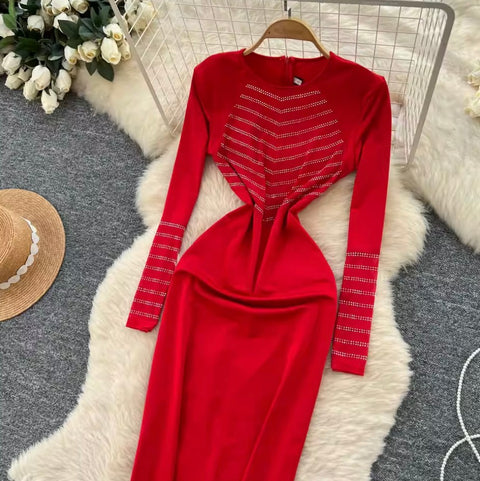 Rhinestone Studded Patchwork Dress