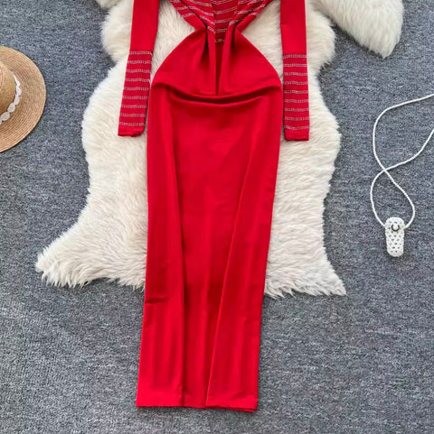 Rhinestone Studded Patchwork Dress