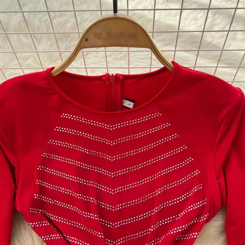 Rhinestone Studded Patchwork Dress