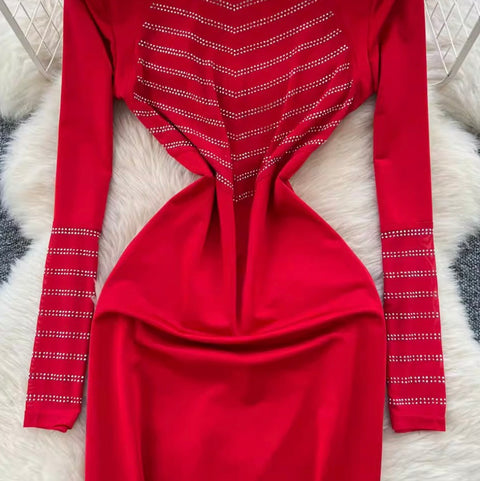 Rhinestone Studded Patchwork Dress