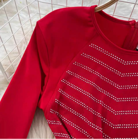 Rhinestone Studded Patchwork Dress