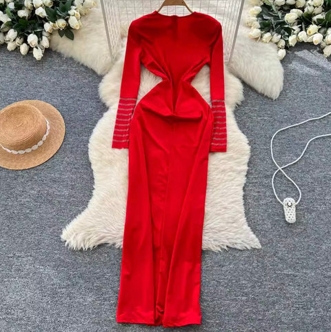 Rhinestone Studded Patchwork Dress