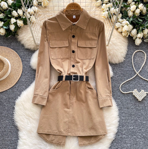 Niche Design Khaki Shirt Dress