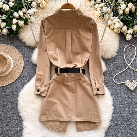 Niche Design Khaki Shirt Dress