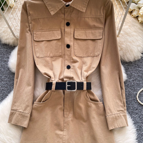 Niche Design Khaki Shirt Dress