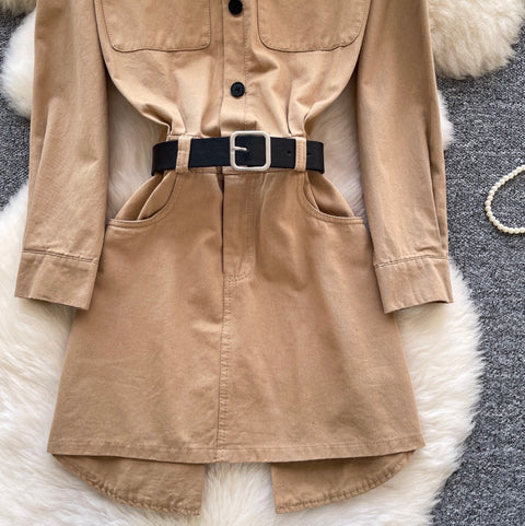 Niche Design Khaki Shirt Dress