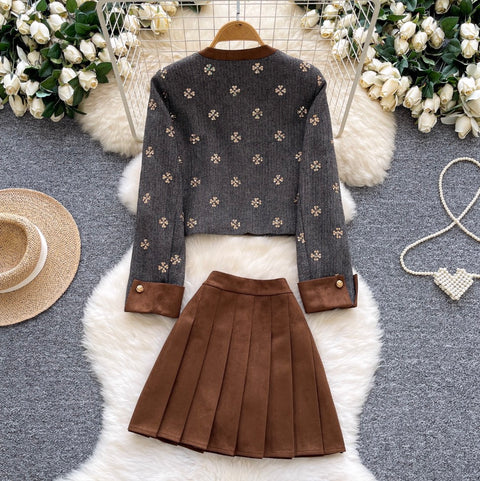 Sequined Cardigan & Pleated Skirt 2Pcs