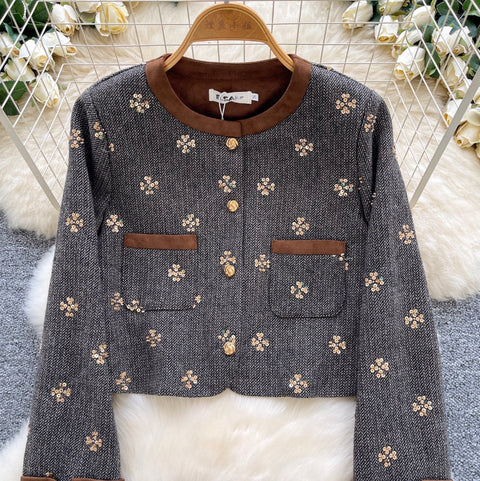 Sequined Cardigan & Pleated Skirt 2Pcs