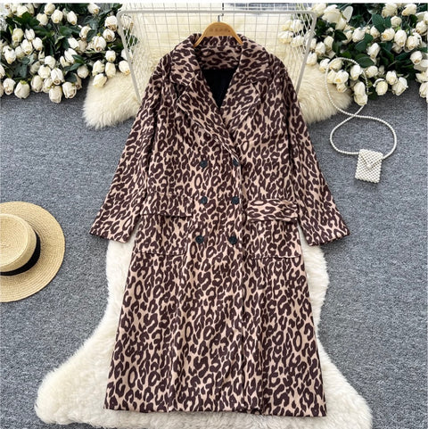Leopard Print Loose-fit Thermal Coat