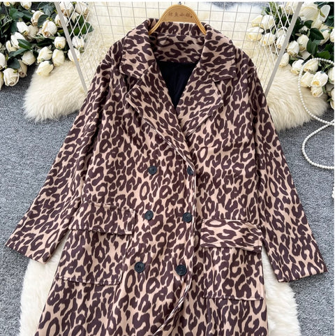 Leopard Print Loose-fit Thermal Coat