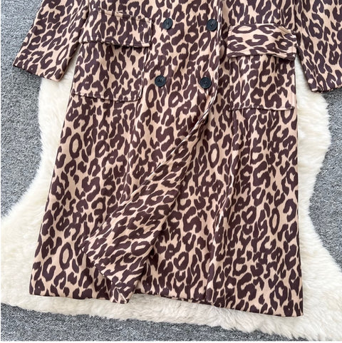 Leopard Print Loose-fit Thermal Coat
