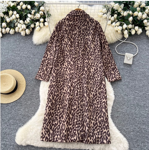 Leopard Print Loose-fit Thermal Coat