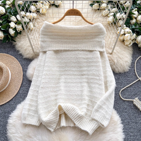 Off-shoulder Lapeled Soft Knitwear