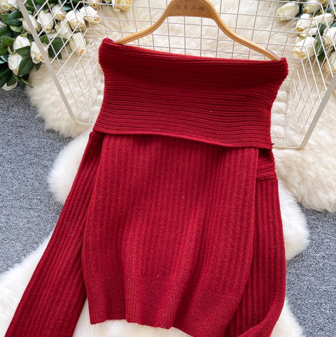 Off-shoulder Sweater & Shorts Knit 2Pcs
