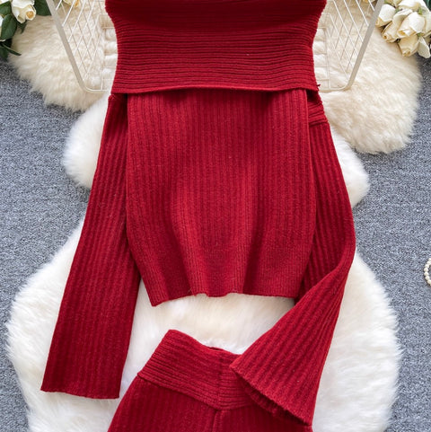 Off-shoulder Sweater & Shorts Knit 2Pcs