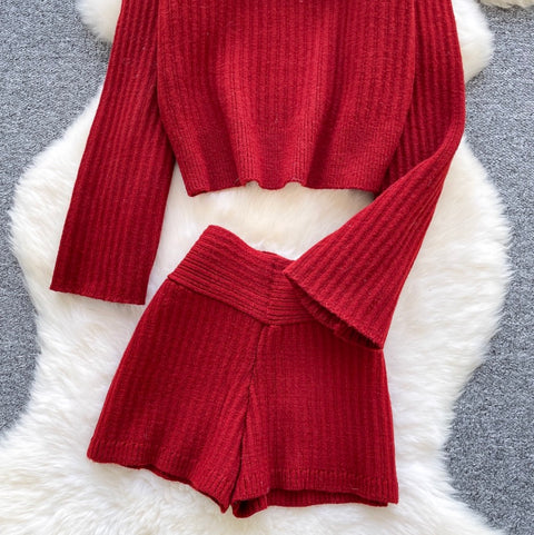 Off-shoulder Sweater & Shorts Knit 2Pcs