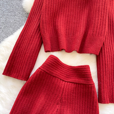 Off-shoulder Sweater & Shorts Knit 2Pcs