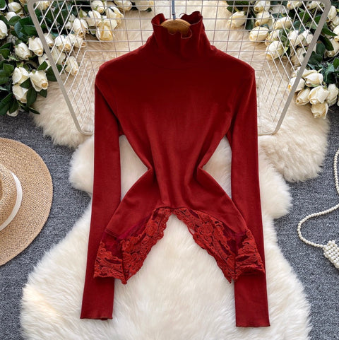 Irregular Design Turtleneck Slim-fit Top