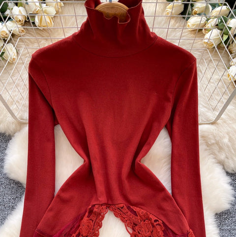 Irregular Design Turtleneck Slim-fit Top