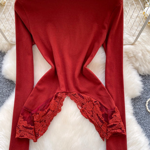 Irregular Design Turtleneck Slim-fit Top