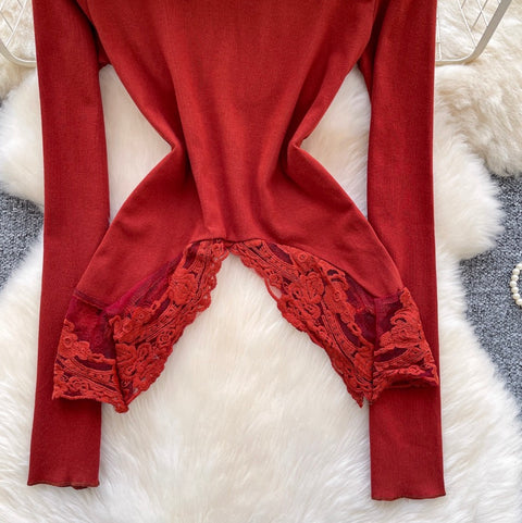 Irregular Design Turtleneck Slim-fit Top