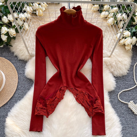 Irregular Design Turtleneck Slim-fit Top