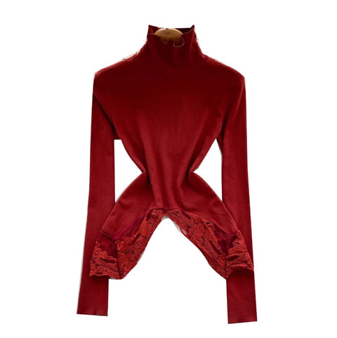 Irregular Design Turtleneck Slim-fit Top