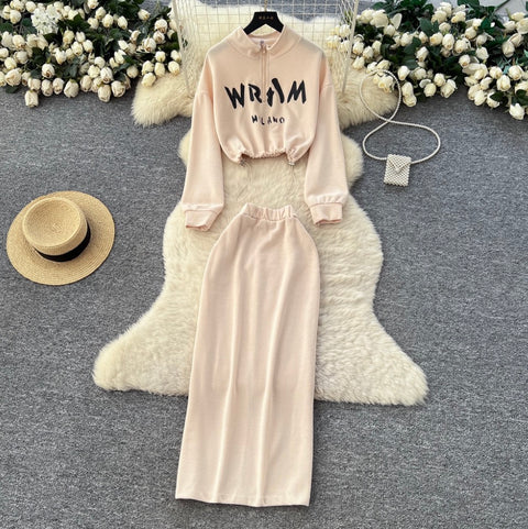Drawstring Sweatshirt & Skirt Print 2Pcs