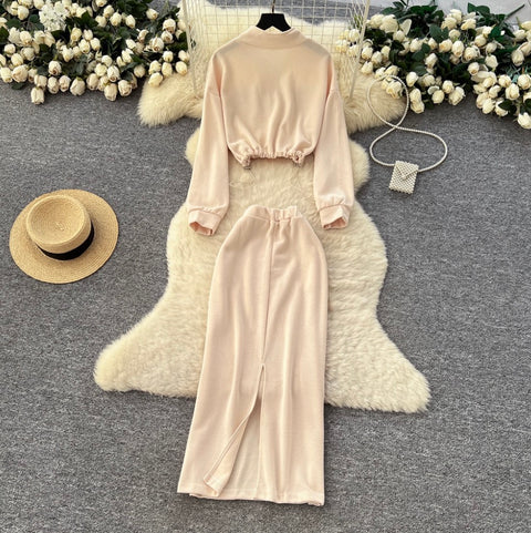 Drawstring Sweatshirt & Skirt Print 2Pcs