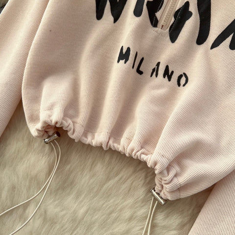 Drawstring Sweatshirt & Skirt Print 2Pcs