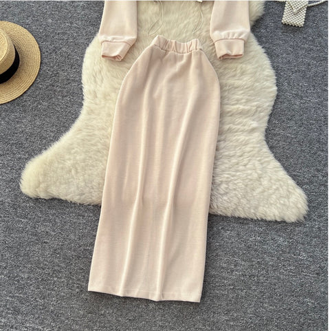 Drawstring Sweatshirt & Skirt Print 2Pcs