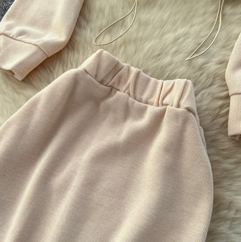 Drawstring Sweatshirt & Skirt Print 2Pcs
