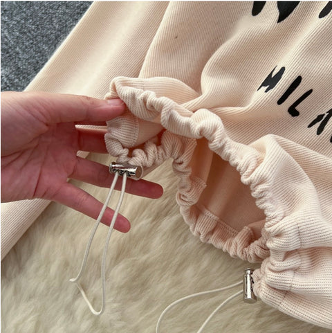 Drawstring Sweatshirt & Skirt Print 2Pcs