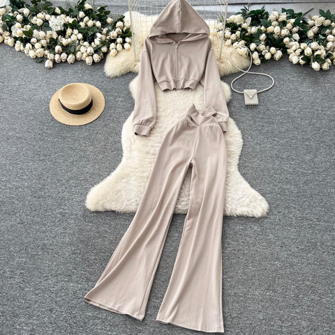 Zipped Hoodie & Draped Trousers 2Pcs