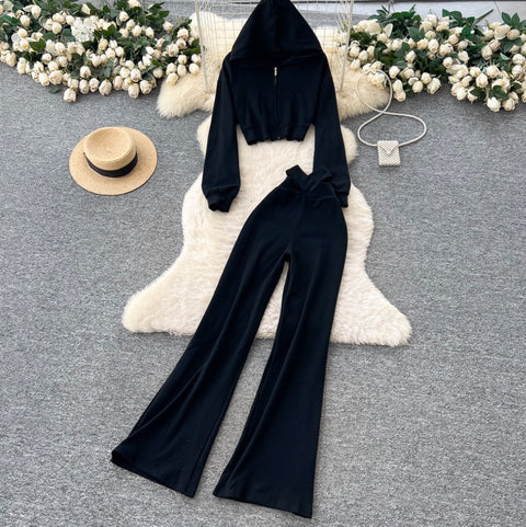Zipped Hoodie & Draped Trousers 2Pcs