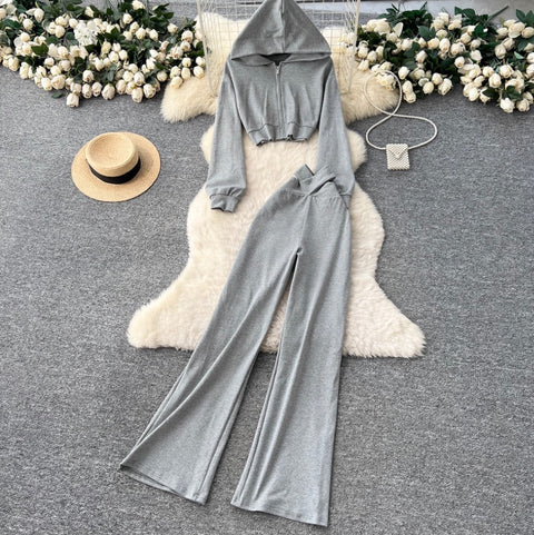 Zipped Hoodie & Draped Trousers 2Pcs