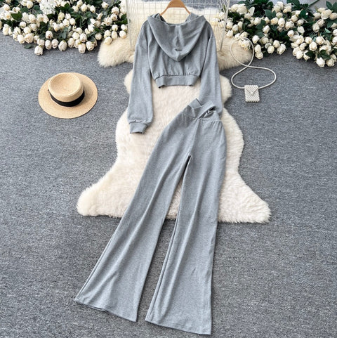 Zipped Hoodie & Draped Trousers 2Pcs