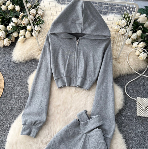 Zipped Hoodie & Draped Trousers 2Pcs