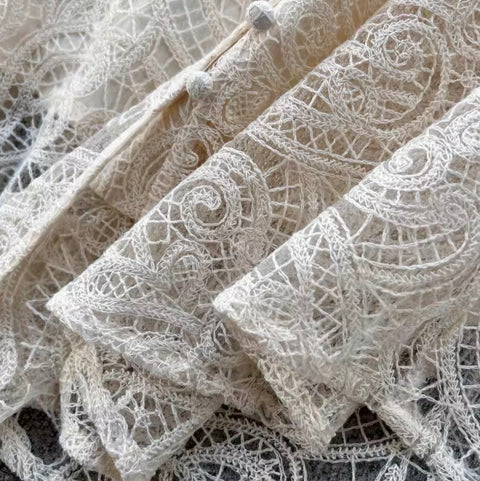 Courtly Apricot Hollowed Embroidery Dress