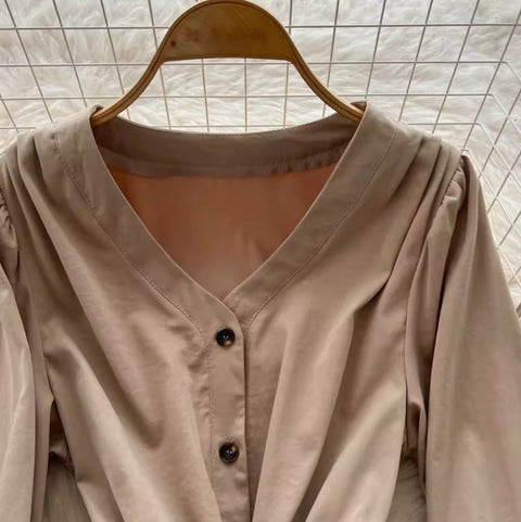 Niche V-neck Single-breasted Dress