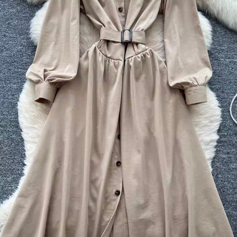 Niche V-neck Single-breasted Dress