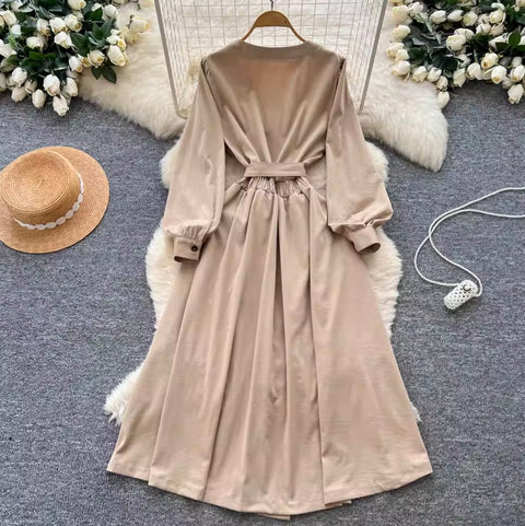 Niche V-neck Single-breasted Dress