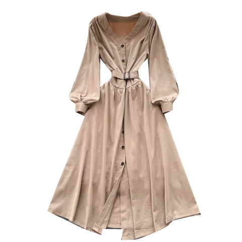 Niche V-neck Single-breasted Dress