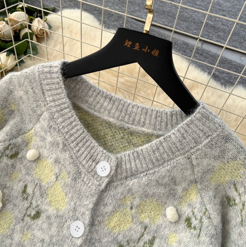 Flower Embroidered Cardigan & Skirt 2Pcs