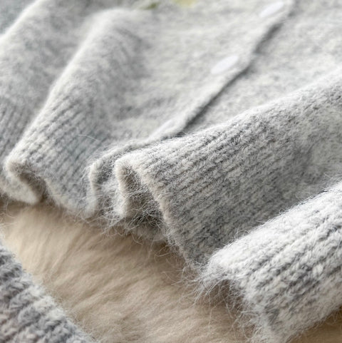 Flower Embroidered Cardigan & Skirt 2Pcs