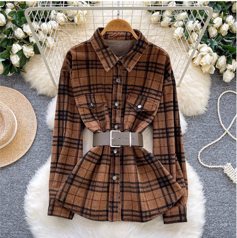 Plaid Sunscreen Shirt with Belt