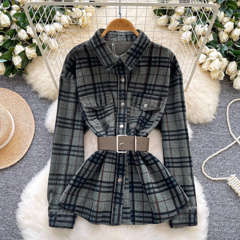 Plaid Sunscreen Shirt with Belt