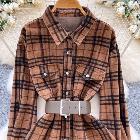 Plaid Sunscreen Shirt with Belt