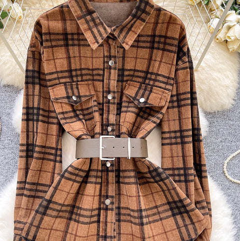 Plaid Sunscreen Shirt with Belt